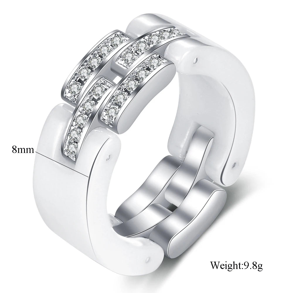 Bague Luxe en céramique noire ou blanche, bijoux L'éblouissante