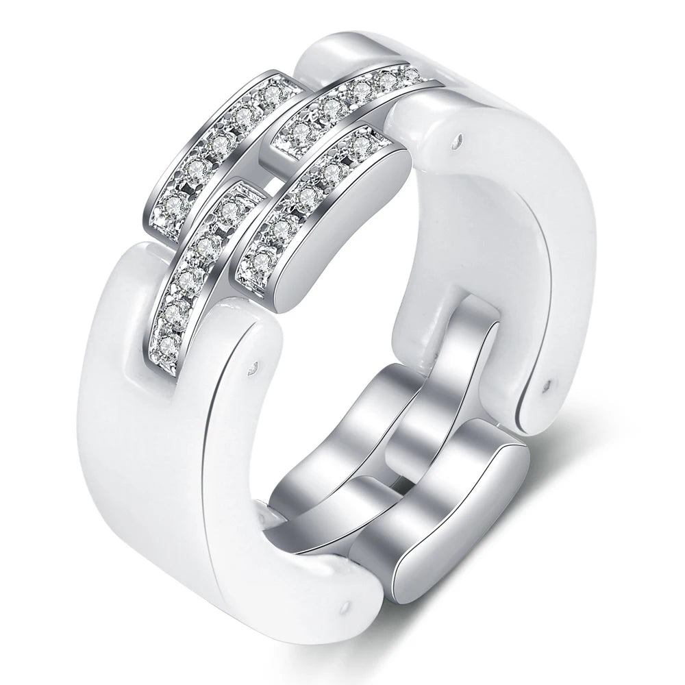 Bague Luxe en céramique noire ou blanche, bijoux L'éblouissante