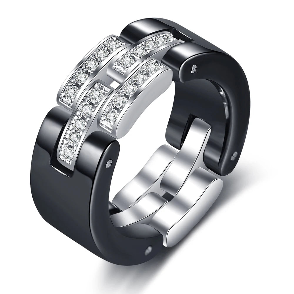 Bague Luxe en céramique noire ou blanche, bijoux L'éblouissante