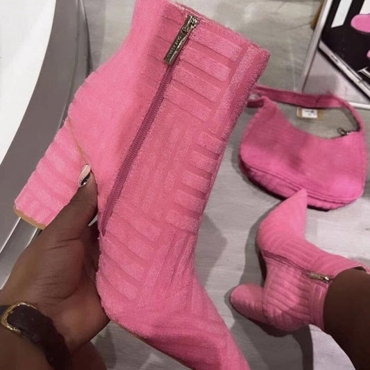 Bottines Orange à bout pointu pour femme, chaussures chevilles à talons hauts et fermeture éclair sur l'intérieur, mode automne hiver