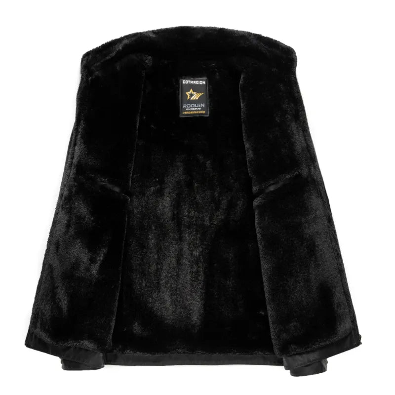 Veste super classe en cuir naturel haut de gamme pour hommes, automne et hiver, col en fourrure d'agneau, vêtements d'affaires décontractés