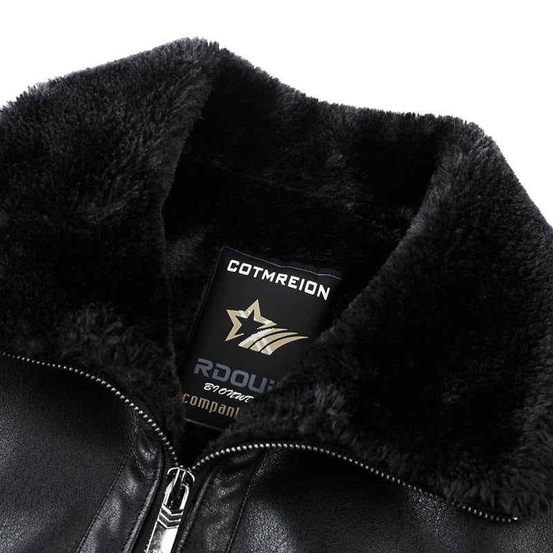 Veste super classe en cuir naturel haut de gamme pour hommes, automne et hiver, col en fourrure d'agneau, vêtements d'affaires décontractés