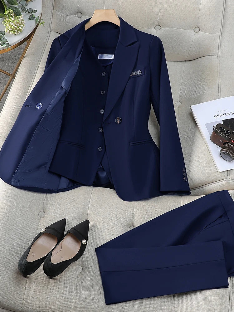 Ensemble blazer,pantalon et gilet sans manches pour femme d'affaires contient 3 pièces