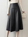 Jupe trapèze en similicuir noir pour femme, nouvelle collection automne-hiver, taille haute, style parapluie, couleur unie, chic, pour le bureau
