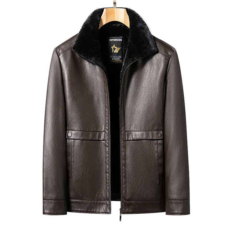 Veste super classe en cuir naturel haut de gamme pour hommes, automne et hiver, col en fourrure d'agneau, vêtements d'affaires décontractés
