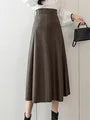 Jupe trapèze en similicuir noir pour femme, nouvelle collection automne-hiver, taille haute, style parapluie, couleur unie, chic, pour le bureau