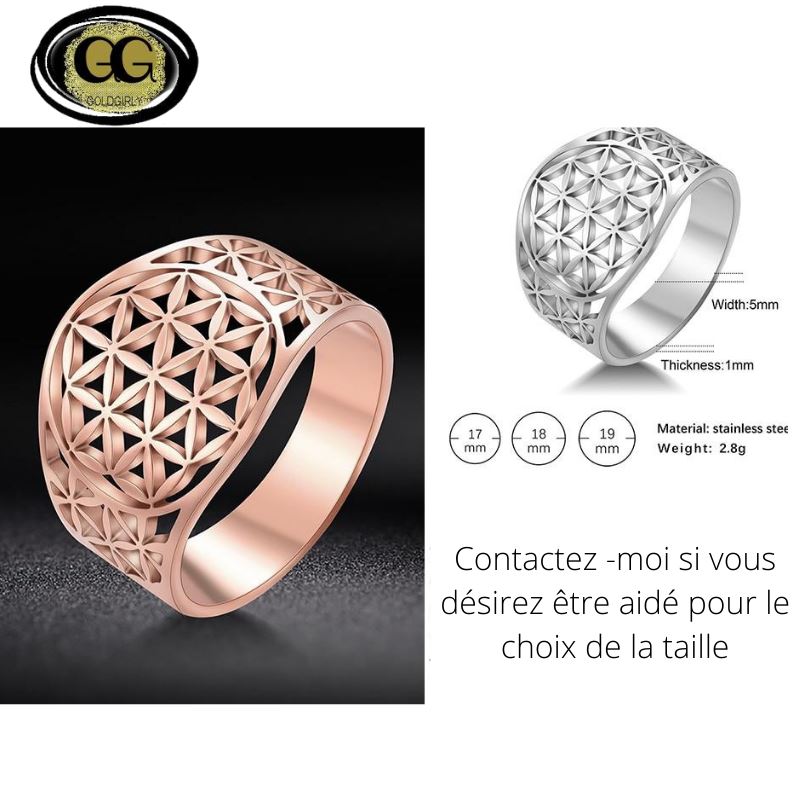 Bague Fleur de Vie Mandala Filigrane Acier Inoxydable