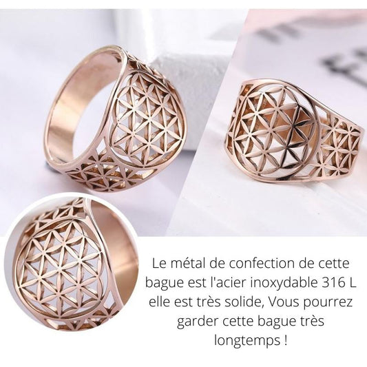 Bague Fleur de Vie Mandala Filigrane Acier Inoxydable
