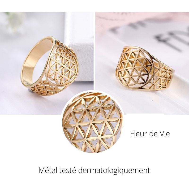 Bague Fleur de Vie Mandala Filigrane Acier Inoxydable