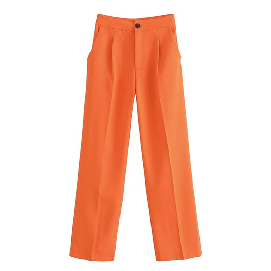 Pantalon stylé à pinces, coupe droite, différentes couleurs-rose-bleu-vert-jaune-orange