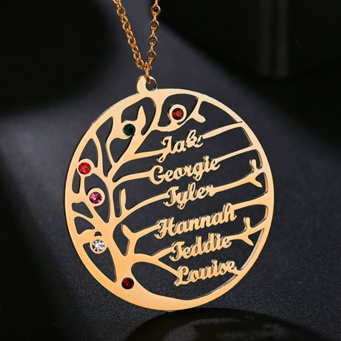 Pendentif personnalisé : L'arbre choisissez jusqu'à 6 prénoms et 6 pierres💎