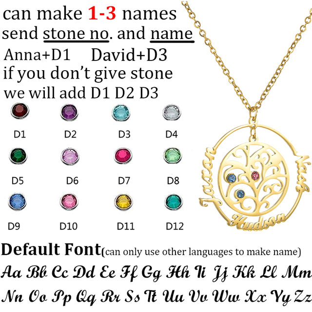 Pendentif personnalisé : L'arbre choisissez jusqu'à 6 prénoms et 6 pierres💎