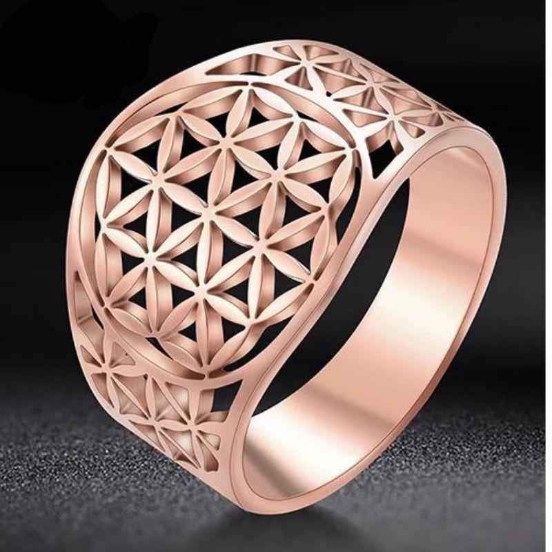 Bague Fleur de Vie Mandala Filigrane Acier Inoxydable
