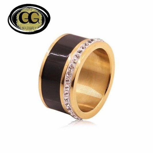 Bague large Luxe Noir ou Blanc Anneaux En Céramique et Acier Inoxydable Mode Promise