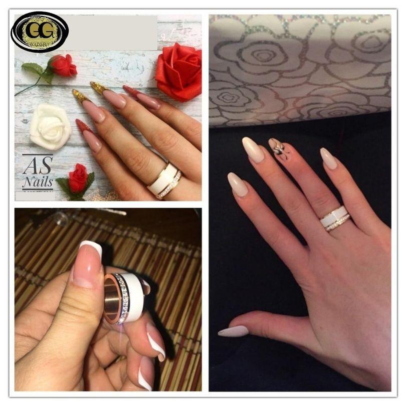 Bague large Luxe Noir ou Blanc Anneaux En Céramique et Acier Inoxydable Mode Promise