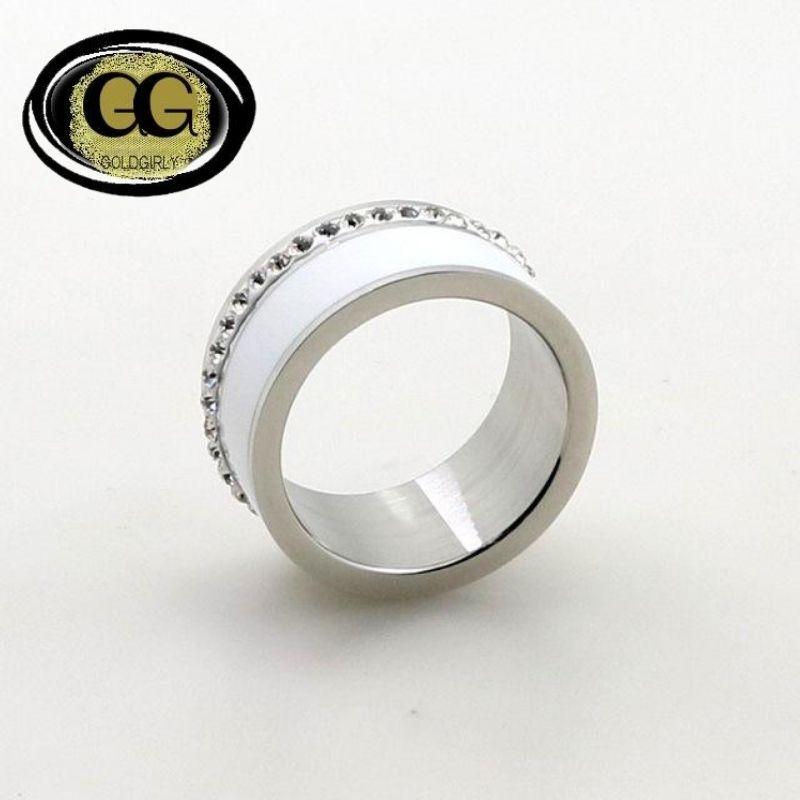 Bague large Luxe Noir ou Blanc Anneaux En Céramique et Acier Inoxydable Mode Promise
