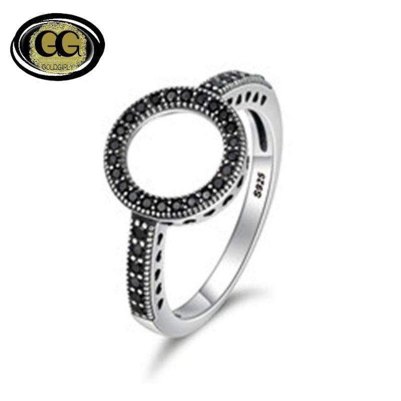 Bague Cercle Rond 100% Véritable 925 Argent Sterling pierres blanches ou Noires