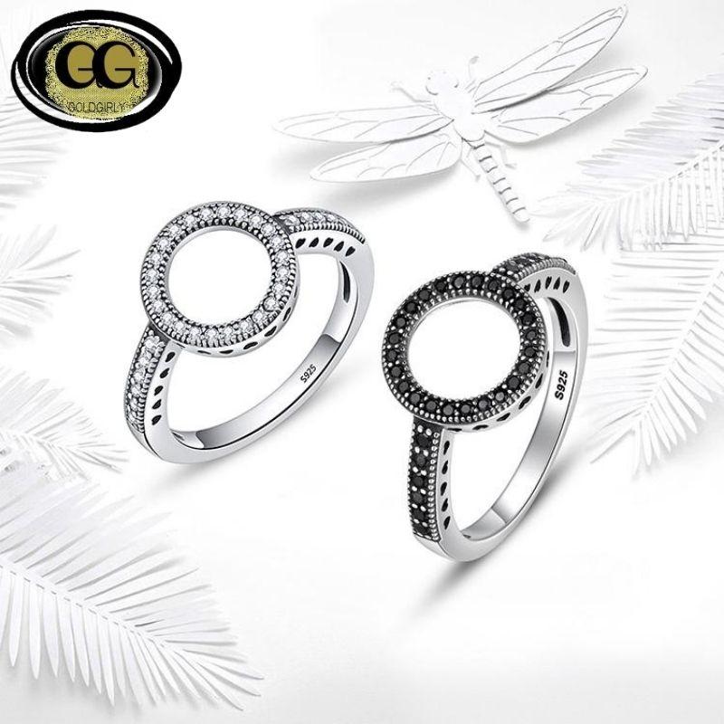 Bague Cercle Rond 100% Véritable 925 Argent Sterling pierres blanches ou Noires