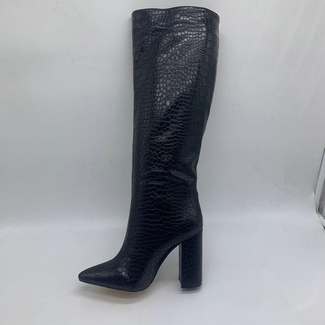 Bottes hauteur genou Automne Similicuir femmes bout pointu à talons hauts carrés taille 34-43