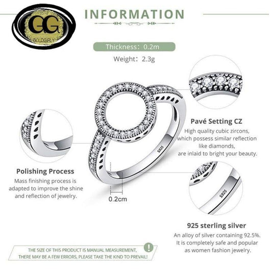 Bague Cercle Rond 100% Véritable 925 Argent Sterling pierres blanches ou Noires