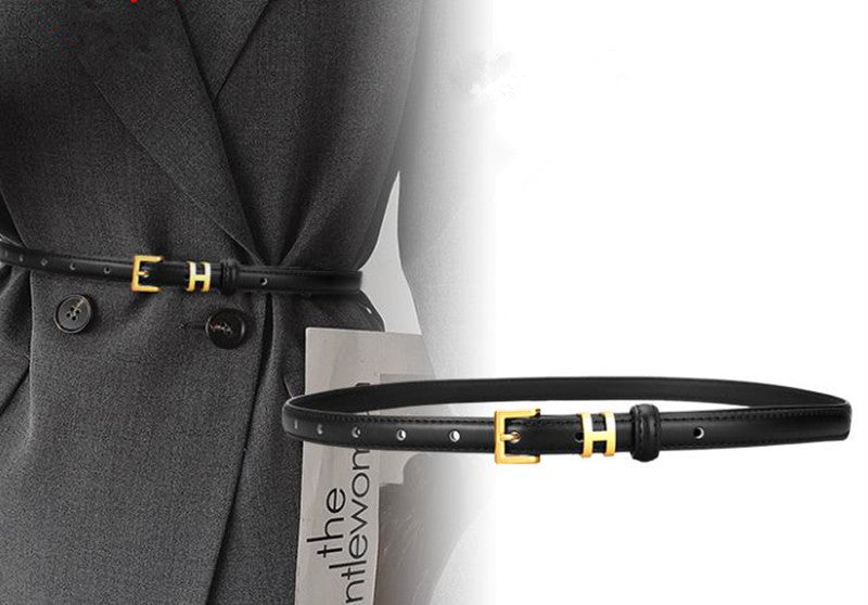 Ceinture de 1.5 cm de large en cuir véritable boucle réglable dorée