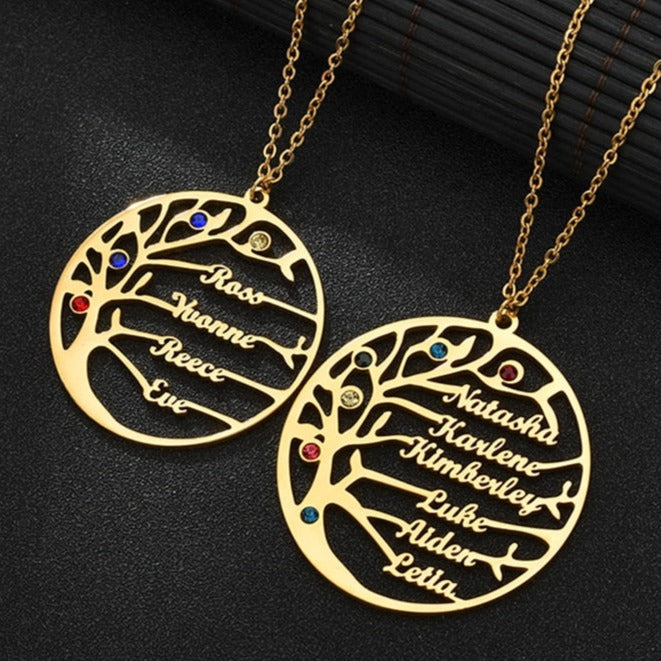 Pendentif personnalisé : L'arbre choisissez jusqu'à 6 prénoms et 6 pierres💎