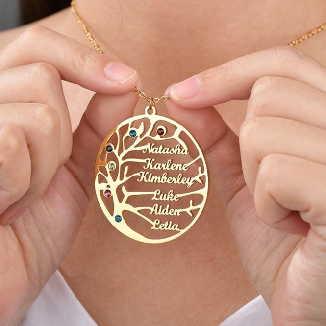 Pendentif personnalisé : L'arbre choisissez jusqu'à 6 prénoms et 6 pierres💎