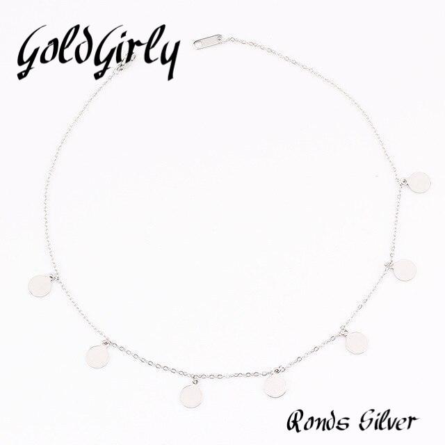 Collier tour du cou en acier inoxydable doré ou silver -rond-étoile-pendentifs Femme chaîne bijoux cadeau