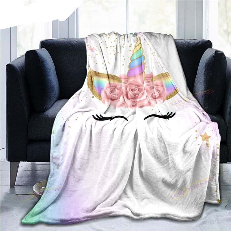 Couverture Licorne imprimé douces couleurs en flanelle couvre-lit