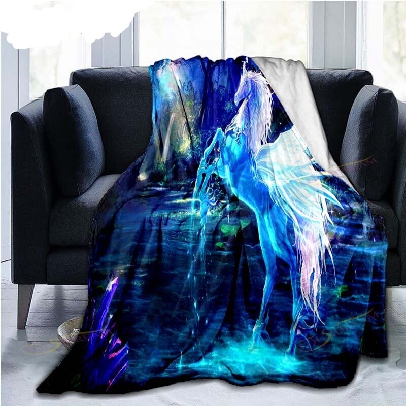 Couverture Licorne imprimé douces couleurs en flanelle couvre-lit