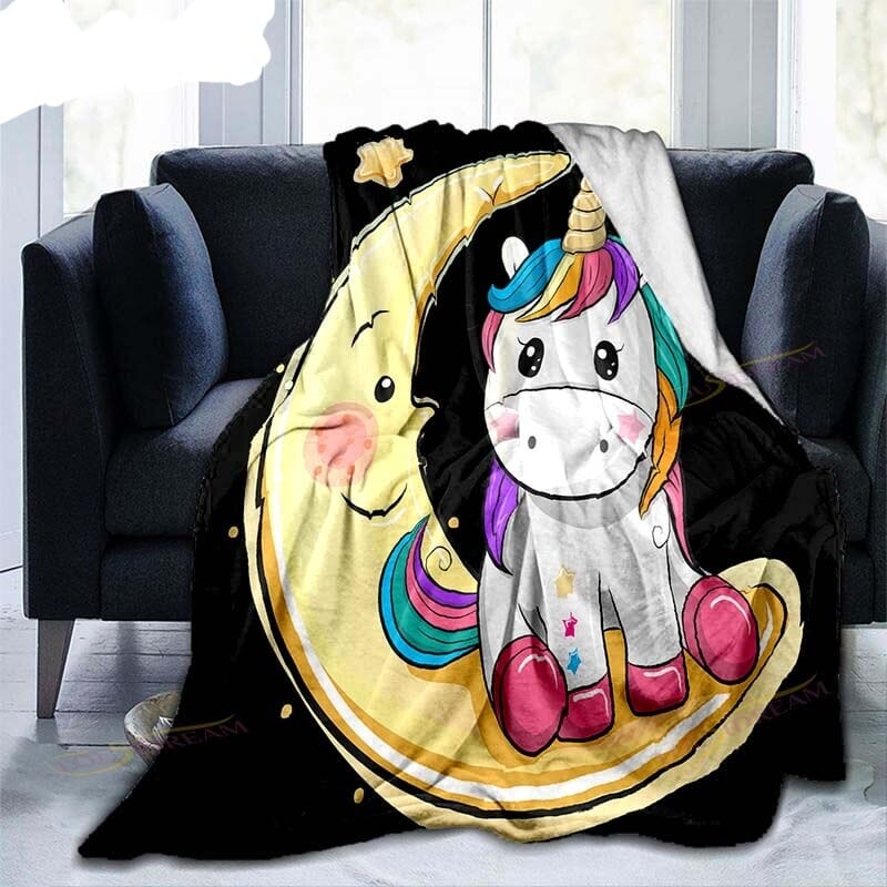 Couverture Licorne imprimé douces couleurs en flanelle couvre-lit