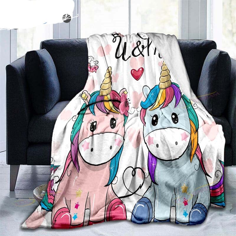 Couverture Licorne imprimé douces couleurs en flanelle couvre-lit