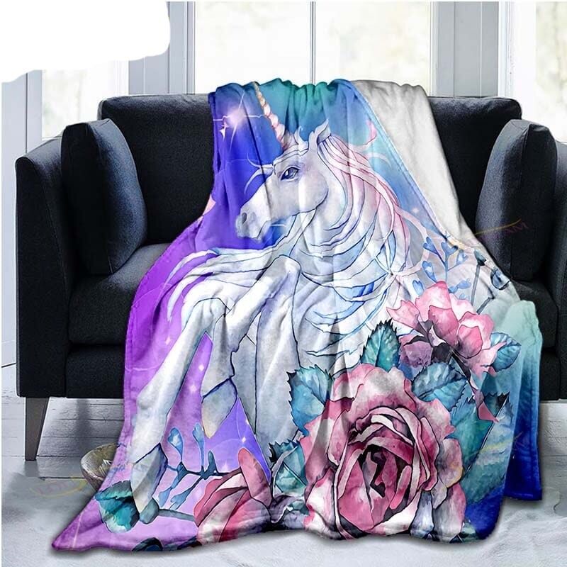 Couverture Licorne imprimé douces couleurs en flanelle couvre-lit