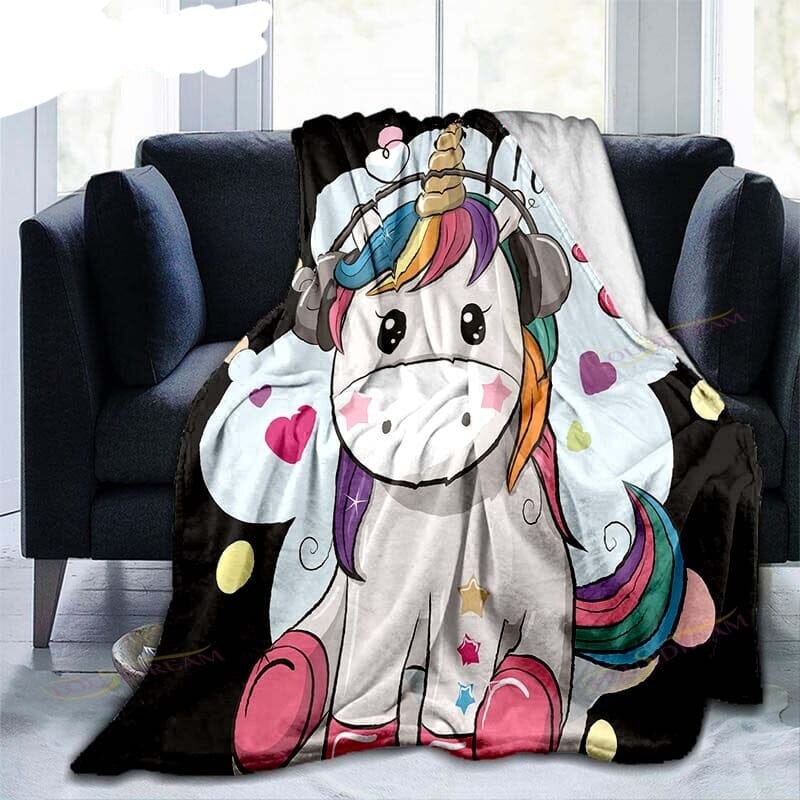 Couverture Licorne imprimé douces couleurs en flanelle couvre-lit