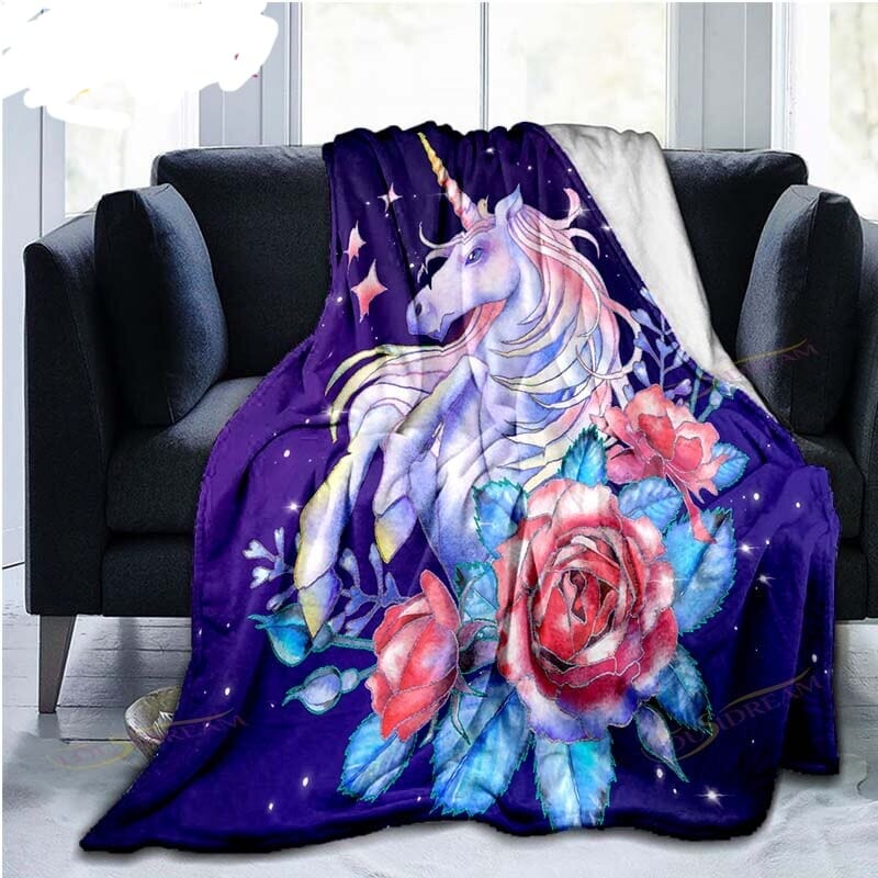 Couverture Licorne imprimé douces couleurs en flanelle couvre-lit
