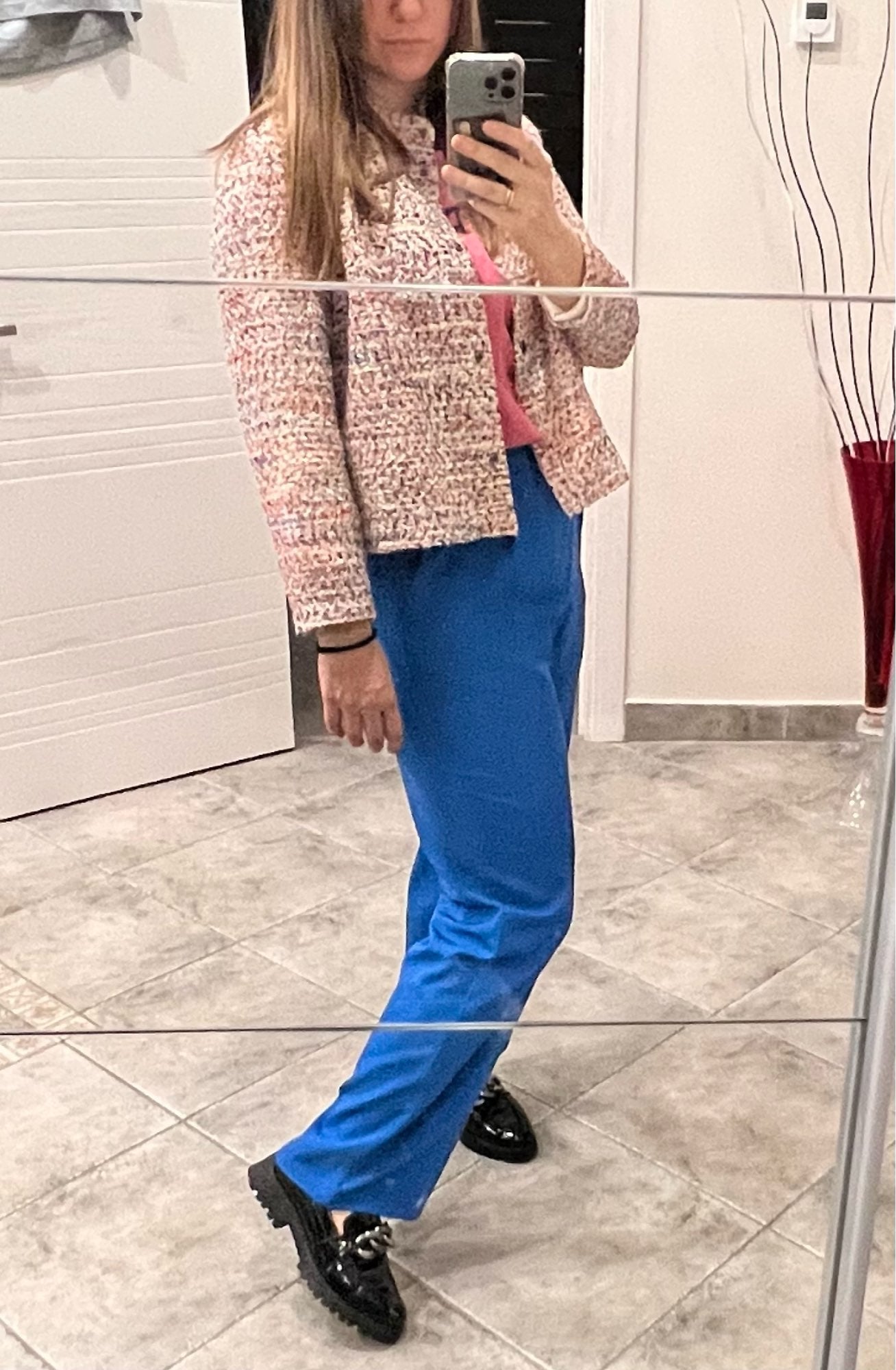 Pantalon stylé à pinces, coupe droite, différentes couleurs-rose-bleu-vert-jaune-orange