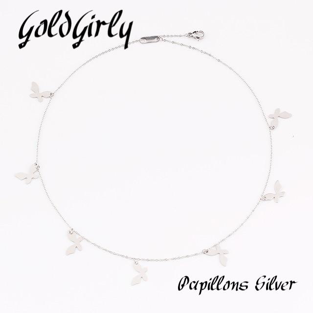 Collier tour du cou en acier inoxydable doré ou silver -rond-étoile-pendentifs Femme chaîne bijoux cadeau