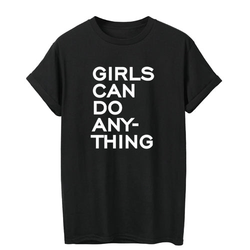 T-shirt Streetwear décontracté en coton "Girls Can Do Anything"