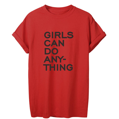T-shirt Streetwear décontracté en coton "Girls Can Do Anything"