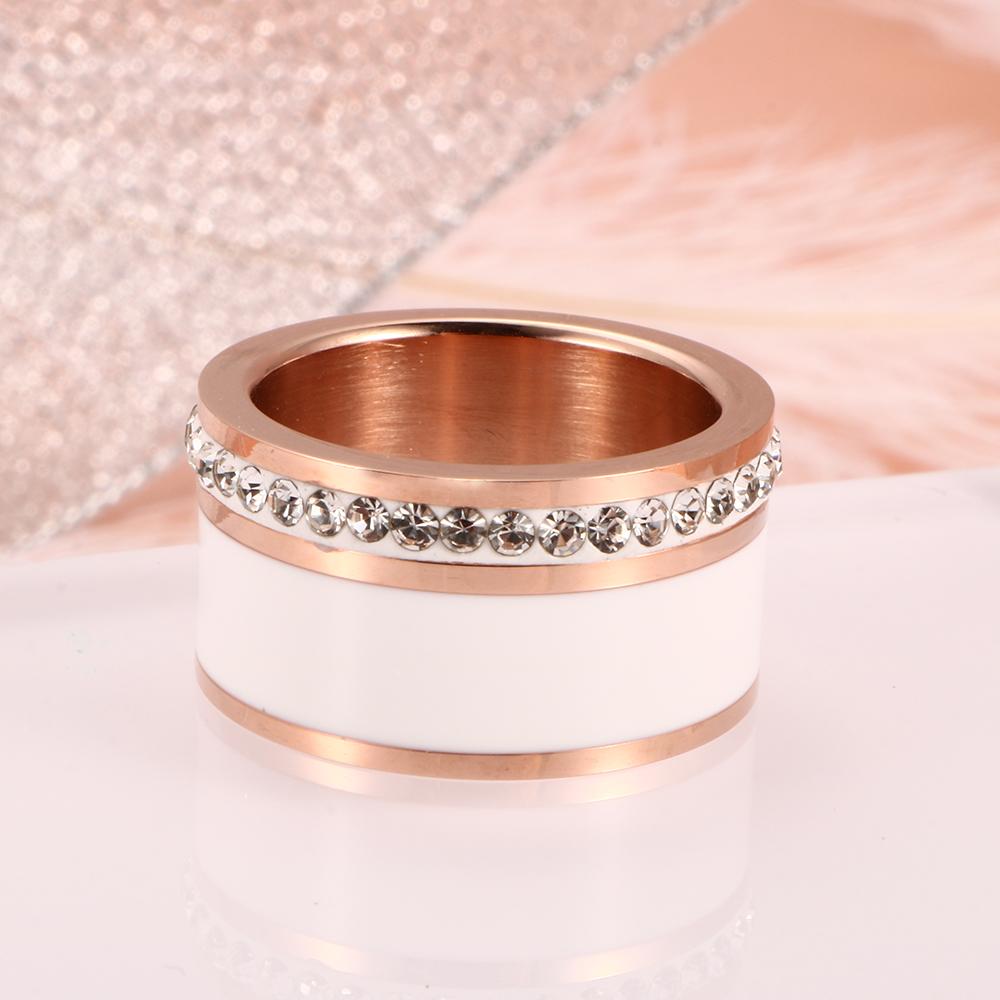 Bague large Luxe Noir ou Blanc Anneaux En Céramique et Acier Inoxydable Mode Promise