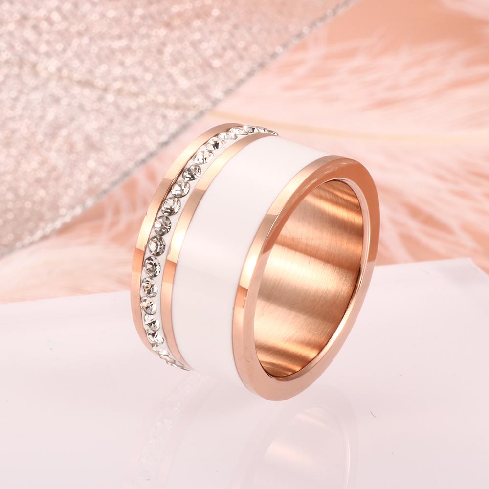 Bague large Luxe Noir ou Blanc Anneaux En Céramique et Acier Inoxydable Mode Promise