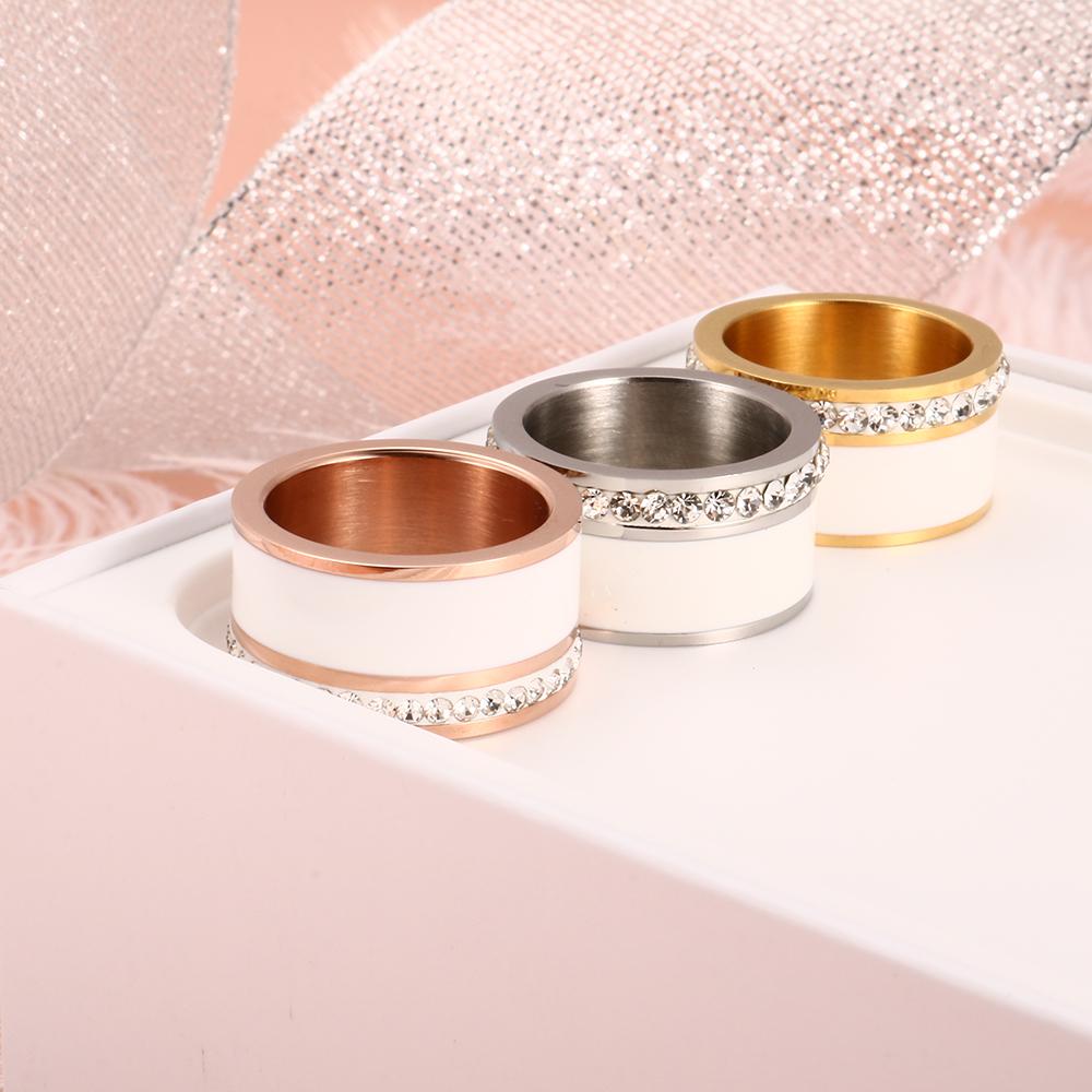Bague large Luxe Noir ou Blanc Anneaux En Céramique et Acier Inoxydable Mode Promise