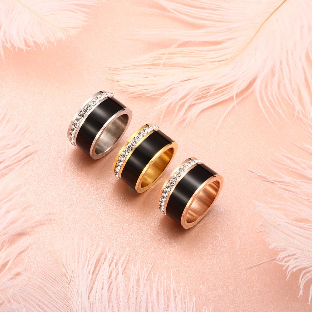 Bague large Luxe Noir ou Blanc Anneaux En Céramique et Acier Inoxydable Mode Promise
