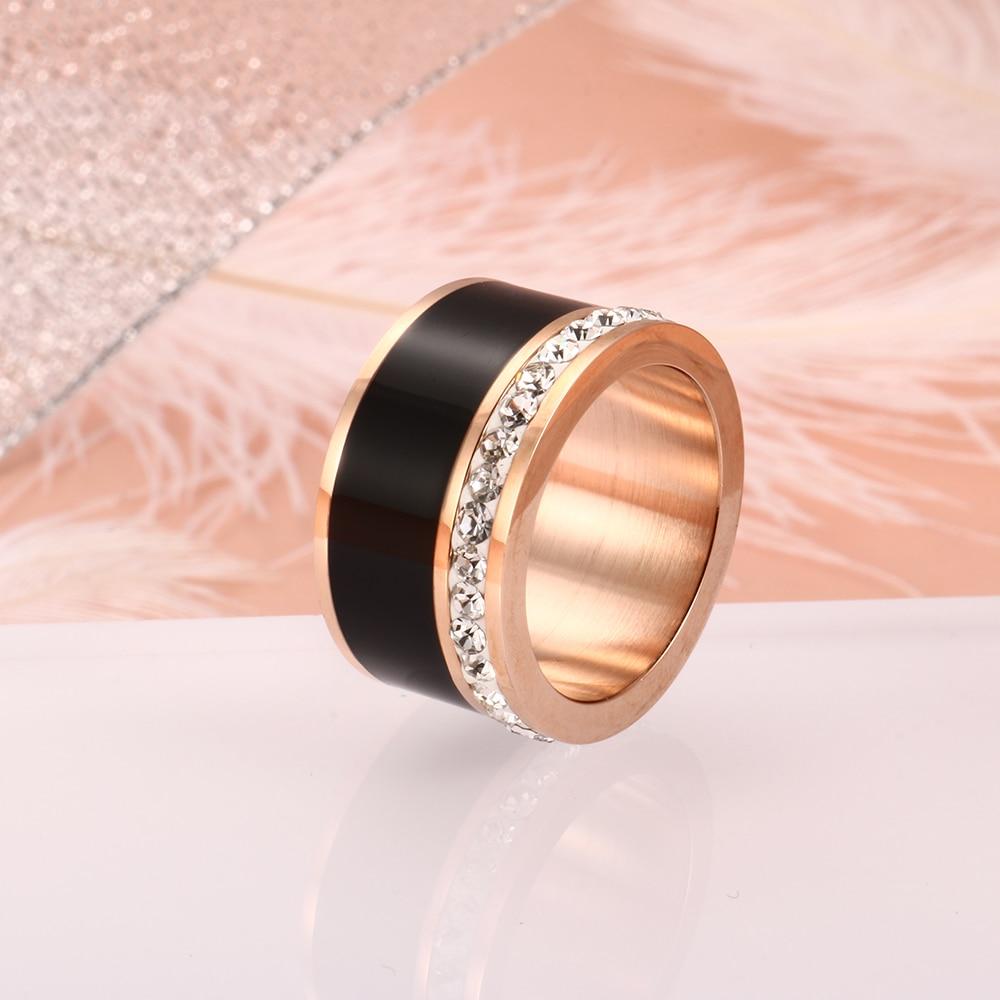 Bague large Luxe Noir ou Blanc Anneaux En Céramique et Acier Inoxydable Mode Promise