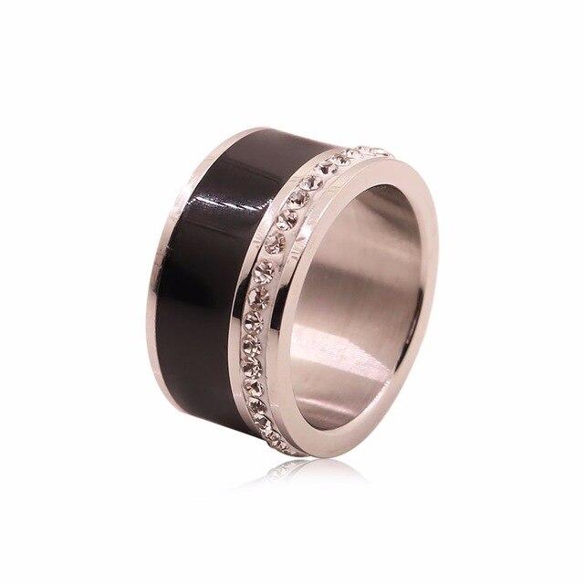 Bague large Luxe Noir ou Blanc Anneaux En Céramique et Acier Inoxydable Mode Promise
