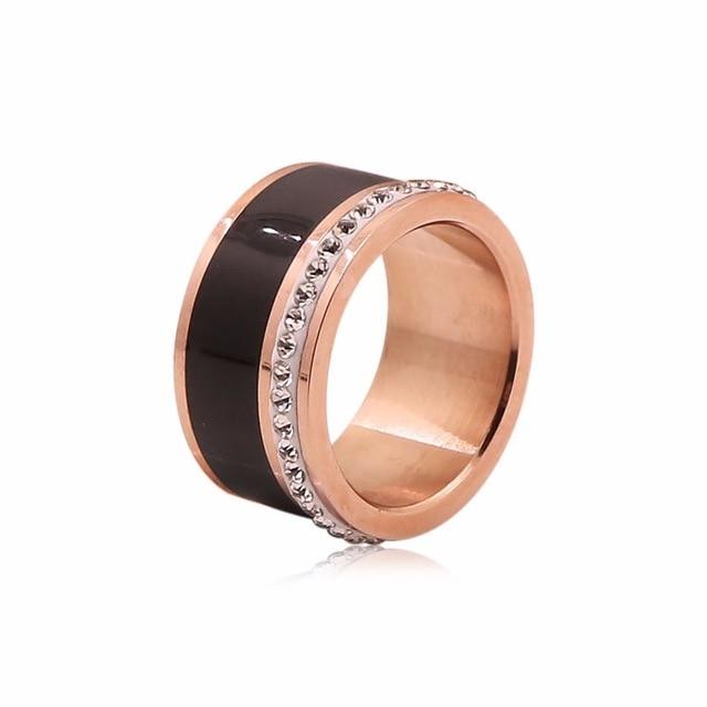 Bague large Luxe Noir ou Blanc Anneaux En Céramique et Acier Inoxydable Mode Promise