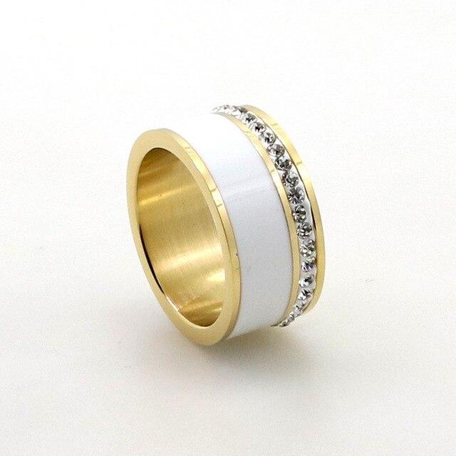 Bague large Luxe Noir ou Blanc Anneaux En Céramique et Acier Inoxydable Mode Promise