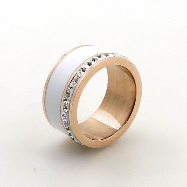Bague large Luxe Noir ou Blanc Anneaux En Céramique et Acier Inoxydable Mode Promise