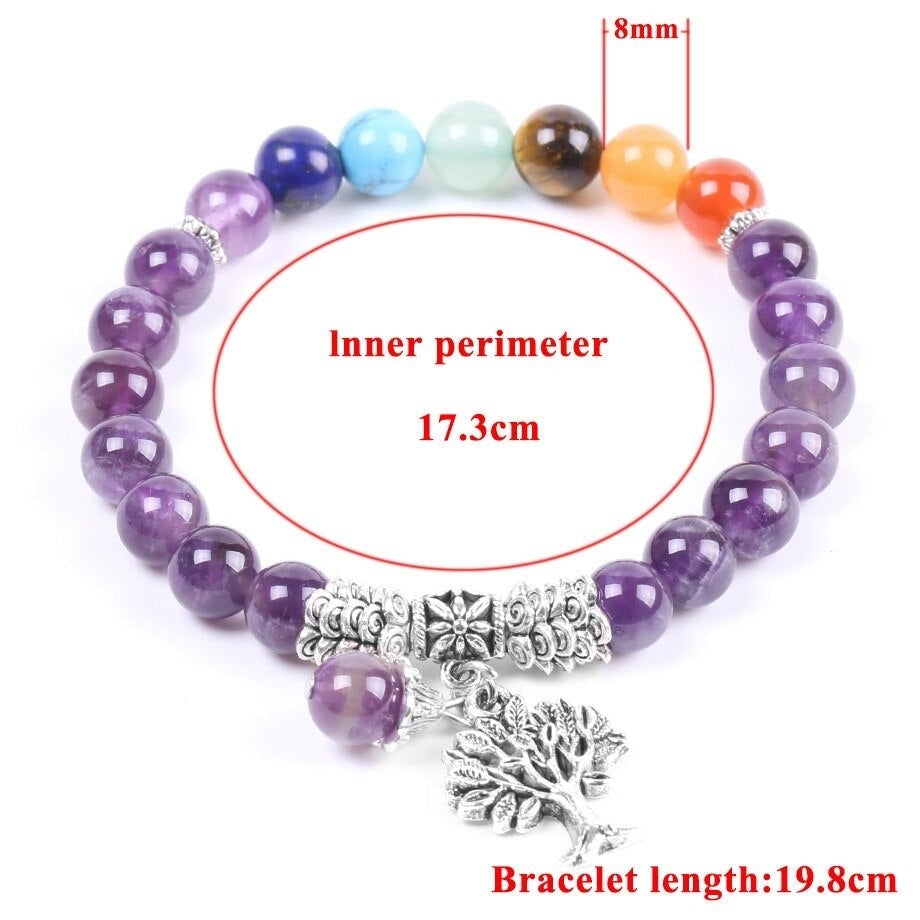 Bracelet magique en Pierres Naturelles de Quartz violet 7 Chakras & Arbre de Vie