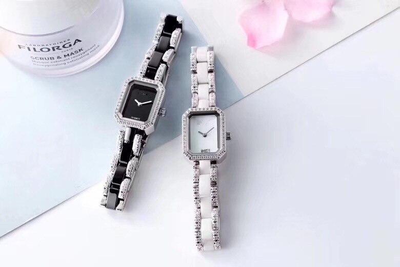 Montre de Luxe bracelet à quartz en céramique- acier et cristal - noir ou blanc